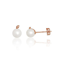 Gold classic studs earrings, Red Gold 585 fineness, Fresh-water Pearl