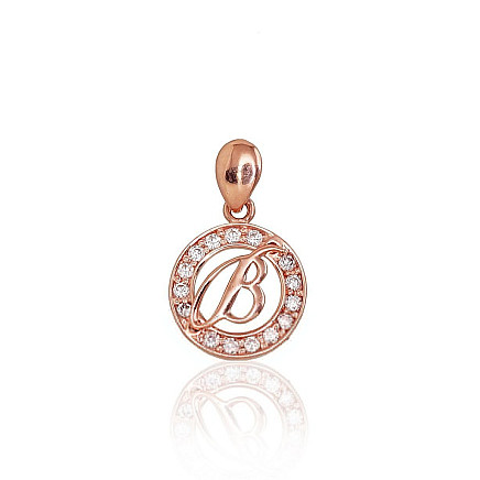 Letters,  - Gold pendant, 0.85 g, Red Gold 585 fineness, Zirkons, Letter: B
