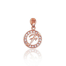 Gold pendant, Red Gold 585 fineness, Zirkons, Letter: F