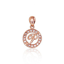 Gold pendant, 0.85 g, Red Gold 585 fineness, Zirkons, Letter: P