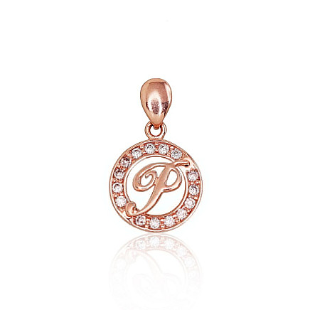 Letters,  - Gold pendant, 0.85 g, Red Gold 585 fineness, Zirkons, Letter: P