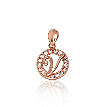 Gold pendant, Red Gold 585 fineness, Zirkons, Letter: V