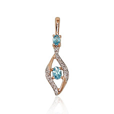 Gold pendant, Red Gold 585 fineness, Rhodium (Plating) , Diamonds , Blue Topaz