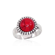 Серебряное кольцо, Серебро 925 проба, оксид (покрытие), Коралл (Имитация)