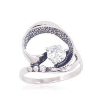 Серебряное кольцо, Серебро 925 проба, оксид (покрытие), Цирконы