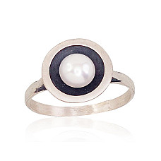 Silver ring, 17, 2.8 g, Silver 925 fineness, oxide (Plating), Fresh-water Pearl