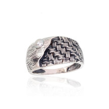 Серебряное кольцо, Серебро 925 проба, оксид (покрытие), Жемчуг
