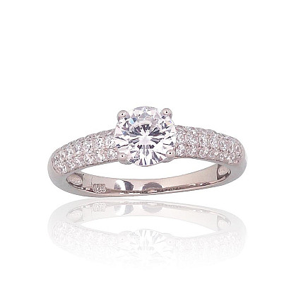 Engagement rings,  - Silver ring, 18, 2.5 g, Silver 925 fineness, Rhodium (Plating), Zirkons
