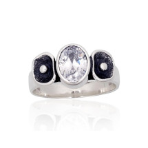 Серебряное кольцо, Серебро 925 проба, оксид (покрытие), Цирконы