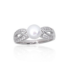 Silver ring, 18, 3 g, Silver 925 fineness, Rhodium (Plating), Zirkons , Fresh-water Pearl