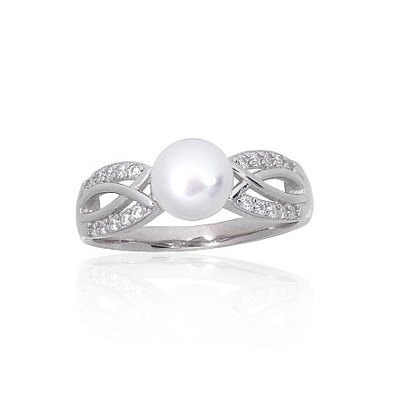 Women,  - Silver ring, 18, 3.1 g, Silver 925 fineness, Rhodium (Plating), Zirkons , Fresh-water Pearl