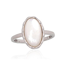Silver ring, 17.5, 2.8 g, Silver 925 fineness, Rhodium (Plating), Mother-of-pearl
