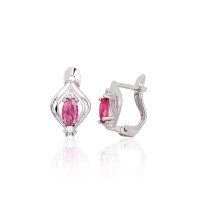 Серебряные серьги на английском замке, 1.3 g, Серебро 925 проба, родий (покрытие), Цирконы