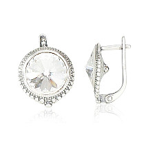 Silver earrings with 'english' lock, Silver 925 fineness, oxide (Plating), Crystals