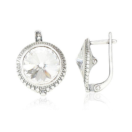 English lock,  - Silver earrings with english lock, 9.3 g, Silver 925 fineness, oxide (Plating), Crystals