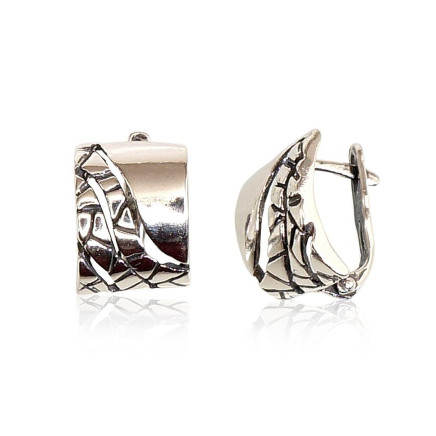 English lock,  - Silver earrings with english lock, 3 g, Silver 925 fineness, oxide (Plating)
