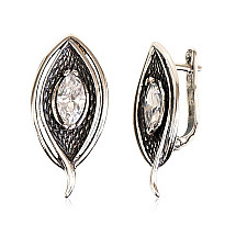 Silver earrings with 'english' lock, Silver 925 fineness, oxide (Plating), Zirkons