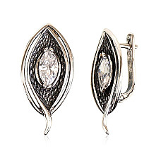 Silver earrings with 'english' lock, 5.7 g, Silver 925 fineness, oxide (Plating), Zirkons