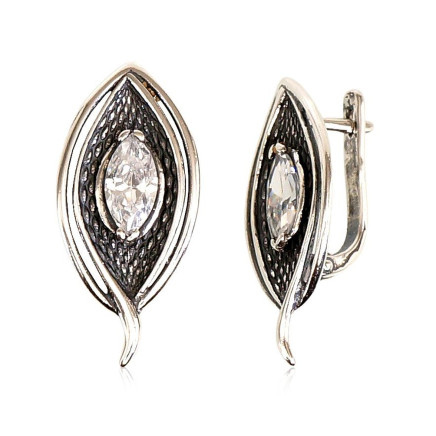 English lock,  - Silver earrings with english lock, 5.7 g, Silver 925 fineness, oxide (Plating), Zirkons
