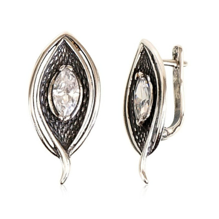 English lock,  - Silver earrings with english lock, 5.8 g, Silver 925 fineness, oxide (Plating), Zirkons