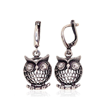 English lock,  - Silver earrings with english lock, 6 g, Silver 925 fineness, oxide (Plating), Zirkons
