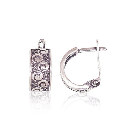 English lock,  - Silver earrings with english lock, 4 g, Silver 925 fineness, oxide (Plating)