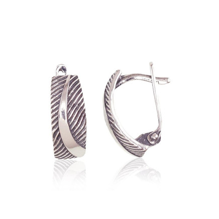 English lock,  - Silver earrings with english lock, 2.4 g, Silver 925 fineness, oxide (Plating)