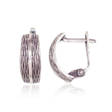 English lock,  - Silver earrings with english lock, 3.5 g, Silver 925 fineness, oxide (Plating)