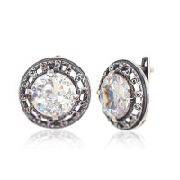 Серебряные серьги на английском замке, 6.5 g, Серебро 925 проба, оксид (покрытие), Цирконы