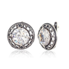 Серебряные серьги на английском замке, 6.6 g, Серебро 925 проба, оксид (покрытие), Цирконы