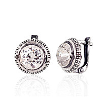 Silver earrings with 'english' lock, Silver 925 fineness, oxide (Plating), Crystals