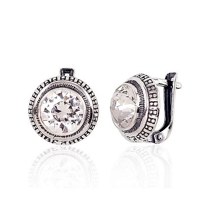 English lock,  - Silver earrings with english lock, 5.4 g, Silver 925 fineness, oxide (Plating), Crystals