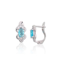Серебряные серьги на английском замке, Серебро 925 проба, родий (покрытие), Цирконы