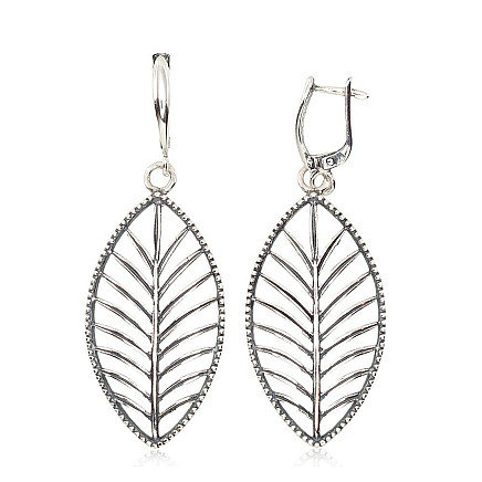 English lock,  - Silver earrings with english lock, Silver 925 fineness, oxide (Plating)