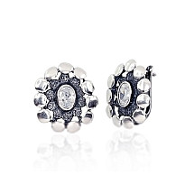 Silver earrings with 'english' lock, Silver 925 fineness, oxide (Plating), Zirkons