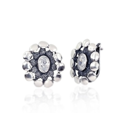 English lock,  - Silver earrings with english lock, 7.6 g, Silver 925 fineness, oxide (Plating), Zirkons