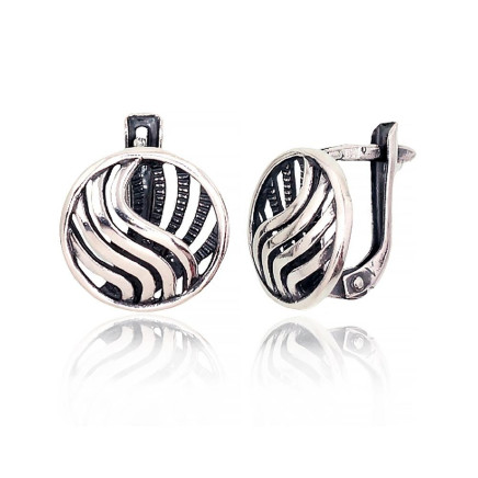 English lock,  - Silver earrings with english lock, 3.1 g, Silver 925 fineness, oxide (Plating)