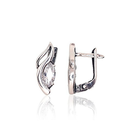 English lock,  - Silver earrings with english lock, 2.7 g, Silver 925 fineness, oxide (Plating), Zirkons