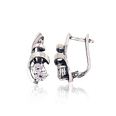 Silver earrings with 'english' lock, 3.9 g, Silver 925 fineness, oxide (Plating), Zirkons