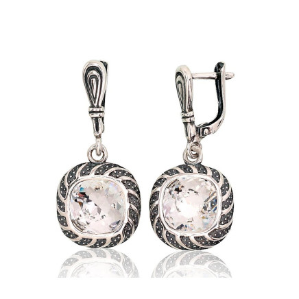 English lock,  - Silver earrings with english lock, 8.1 g, Silver 925 fineness, oxide (Plating), Crystals