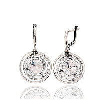 Silver earrings with 'english' lock, Silver 925 fineness, oxide (Plating), Crystals