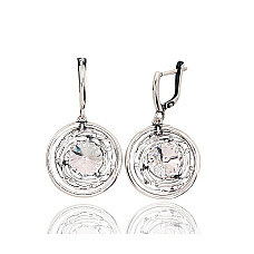 Silver earrings with 'english' lock, 6.6 g, Silver 925 fineness, oxide (Plating), Crystals