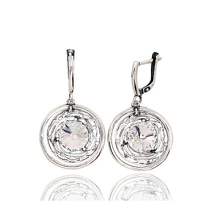 English lock,  - Silver earrings with english lock, 6.6 g, Silver 925 fineness, oxide (Plating), Crystals