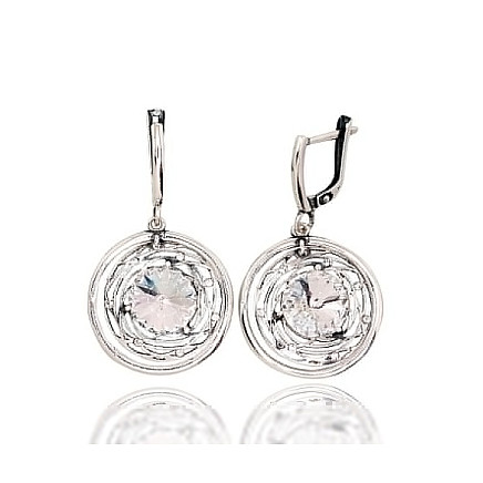 English lock,  - Silver earrings with english lock, 6.7 g, Silver 925 fineness, oxide (Plating), Crystals