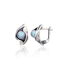 Silver earrings with 'english' lock, Silver 925 fineness, oxide (Plating), Fresh-water Pearl (synt.)