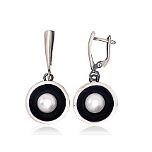 Silver earrings with 'english' lock, Silver 925 fineness, oxide (Plating), Fresh-water Pearl