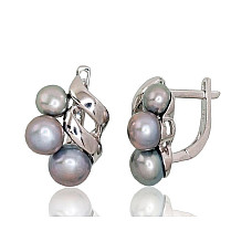 Silver earrings with 'english' lock, 6.1 g, Silver 925 fineness, Rhodium (Plating), Fresh-water Pearl
