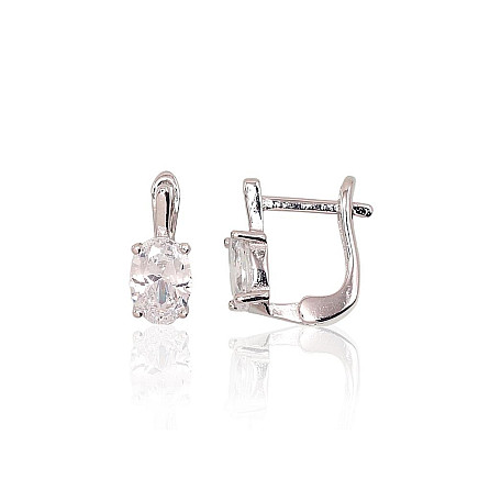 English lock,  - Silver earrings with english lock, 1.8 g, Silver 925 fineness, Rhodium (Plating), Zirkons