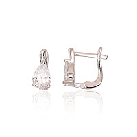 Серебряные серьги на английском замке, 1.8 g, Серебро 925 проба, родий (покрытие), Цирконы