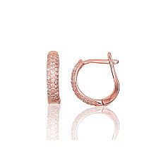 Silver earrings with 'english' lock, 2 g, Silver 925 fineness, red gold (Plating), Zirkons
